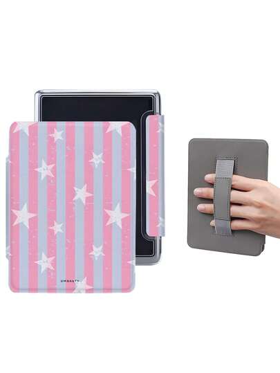 UMBAUTY Pink And Blue Distressed Striped Star Pattern Kindle Protective Case, Magnetic Shockproof E-Reader Cover, Lightweight Shell With Hand Strap, Suitable For Cool Girl Book Lovers As Valentine's Day, Christmas, Birthday, Graduation And Summer Holiday Gifts, Compatible With Kindle Paperwhite 10 2018/11 2021/12 2024, Colorsoft/Kids/Signature Edition, Kindle 10 2019/11 2022/11