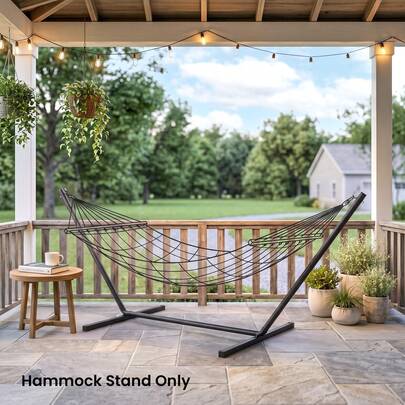 Outsunny 11.8'L Hammock Stand Extra Long Heavy Duty Straight Pole Day Bed Swing Metal Frame Simple Set Up Garden Outdoor Camping Picnic Use, Fits 10.8'-11.8' Hammocks, Black