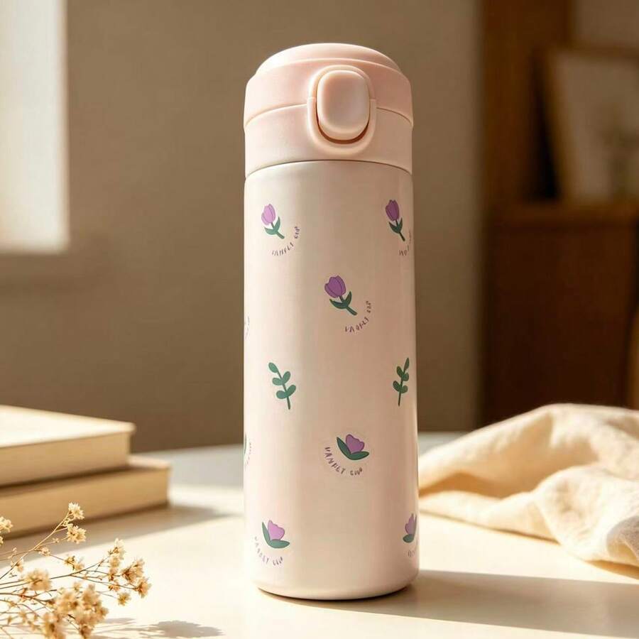 1pc Cute Insulated Water Bottle, Large Capacity, New Design Home & Student Use, Portable, Colorful, With Straw, Keeps Drinks Cool Back To School - Multicolor - View 1