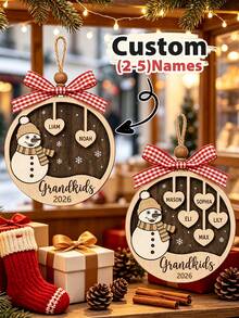 Custom Snowman Name Christmas Ornament, Personalized Family Tree Hanging Decor, Festive Rustic Holiday Style, Customized Heart Name Ornament, Customizable Christmas Keepsake, Family Gift, Christmas Tree Decor 2026, Merry Christmas, Christmas Gift - Style a - View 1