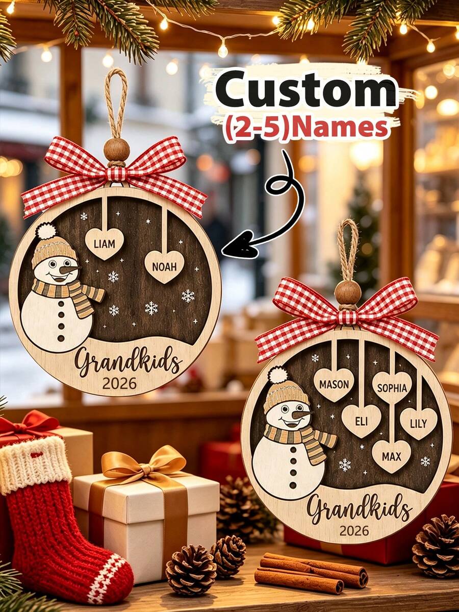 Custom Snowman Name Christmas Ornament, Personalized Family Tree Hanging Decor, Festive Rustic Holiday Style, Customized Heart Name Ornament, Customizable Christmas Keepsake, Family Gift, Christmas Tree Decor 2026, Merry Christmas, Christmas Gift - Style a - View 1