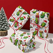 1set Funny Pickle-Themed Christmas Wrapping Paper Suitable For Xmas Gifts(Includes Stickers), Birthday Party Decorations With Santa Hats & Candy Cane Patterns - Single-Sided Print Multicolor Gift Wrap For DIY Crafts, Birthdays, Holiday Presents - Bitter Melon - View 2