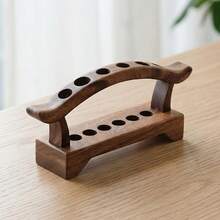1pc Wooden Pen Holder With 6 Slots, Desktop Decor. Can Store Writing Tools; Also Can Be Used As Makeup Brush Holder; Minimalist Retro Style Desktop Organizer; Suitable For Office, School And Home Use - Brown - View 6
