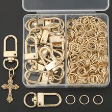 112pcs/150pcs KC Golden DIY Jewelry Making Parts Set, Zinc Alloy Rotating Keychains, Open Jump Rings, U-Shaped Keyrings, Open Rings, Suitable For DIY Keychains, Jewelry Accessories Making, Phone Earphone Chain Connectors, Dog Leashes, Keyring Open Rings, Metal Snap Clasps, Doll Hanging Hooks And Other Accessories - Door Buckle & Jump Ring - View 11