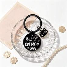 Cat Lover Gift | Stainless Steel Keychain, "Best Cat Mom Ever" Engraved Black Round Pendant With Cute Cat Charm, Meaningful Birthday Holiday Gift, Gift For Cat Mom, Gift For Cat Lovers, Comes With Mesh Gift Bag - Cat Mom Gift - View 6