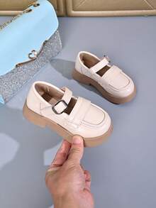 Girls' One-Strap Loafers, Minimalist Beige Thick Sole Non-Slip Casual Slip-On Shoes - Pink - View 1