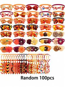 6/16/30/60/100Pcs Autumn Thanksgiving Maple Pumpkin Pet Bow Ties & Neckties, Fabric Flower Elastic Decor For Small & Medium Dogs & Cats, Pet Photoshoot Props For Daily Outfits & Party, Cute Gifts To Make Pets Happy For Pet Birthday & Christmas - Multicolor - View 16