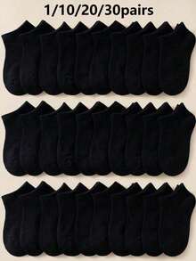 30 Pairs Unisex Black Invisible Sports Socks, Simple Breathable Soft Comfortable, Fashionable And Versatile For Daily Casual Wear. - Black - View 1