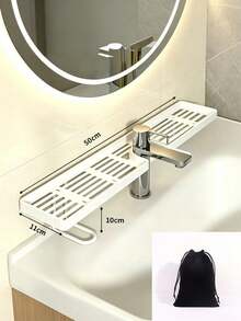 1pc Bathroom Faucet Storage Rack, No‑Drill Wall‑Mounted Squishy‑Textured Organizer, Multi‑Color Simple Solid Pattern Plastic Material, All‑Season Minimalist Style For Adults, Vanity Sink Washroom Countertop Bathroom Household Occasion Christmas - Multicolor - View 11