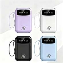 10000mAh Power Bank, Portable External Battery, Cell Phone Charger With 4 Built-In Cables, LED Digital Display, Fast Charging, Mini And Compact Design, Rechargeable Battery For Travel, Work, School, Office And Daily Use - Black - View 10