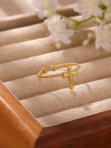 1 chiếc/1 bộ nhẫn hở đính đá hình chữ thập cho nữ, nhẫn thép không gỉ mạ vàng 18K, trang sức đeo hằng ngày dự tiệc có thể xếp chồng - Vàng - Xem 5