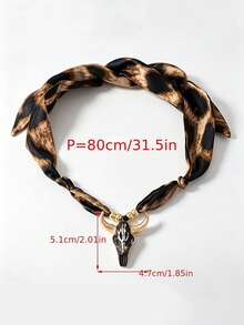 1pc Western Cowboy Vintage Creative Fashion Elegant Exquisite Luxurious Minimalist Personalized Exaggerated Bull Head Pendant Leopard Print Silk Scarf Fabric Necklace Jewelry Gift For Women Sisters Couples Ball Evening Party Ceremony, Suitable For Daily Wear Dating Party Holiday Gift Commuting Christmas Halloween - Multicolor - View 8