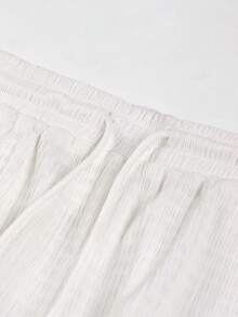 Men's Knit Textured Pleated Casual Pants, Elastic Waist With Drawstring, Straight Leg, Loose Fit, Draped Slimming Wide Leg Pants, Daily Commute Streetwear Versatile Casual Sports Long Pants - White - View 8