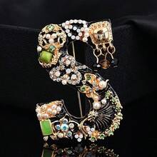 1 pieza Broche de letra de perla de cristal, alfiler de letra de esmalte colorido chapado en oro, regalo de joyería, adecuado para abrigo, bolso, sombrero, uso diario - Multicolor - Ver 4