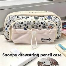 1 pieza Estuche para lápices con cordón Snoopy lindo, gran capacidad multicapa, bolsa de papelería compartimentada, bolsa de almacenamiento de útiles escolares para estudiantes, regalo de vuelta a la escuela, cumpleaños, Halloween, regalo de vacaciones de Navidad - Multicolor - Ver 1