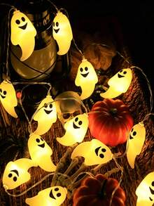 Halloween Ghost LED Light String Battery-Powered Holiday Atmosphere Fairy Lights, Battery Box Powered For Indoor Parties And Window Display Decorations, Two Sizes Available - Ghost Light String - View 1
