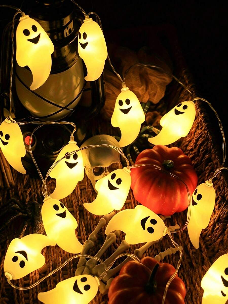 Halloween Ghost LED Light String Battery-Powered Holiday Atmosphere Fairy Lights, Battery Box Powered For Indoor Parties And Window Display Decorations, Two Sizes Available - Ghost Light String - View 1