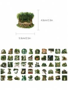 50pcs Forest Theme Green Stickers For Diary, Scrapbook, Planner, Luggage, Phone Case, Journal, Tablet, Skateboard, Guitar, Holiday Decoration, Self-Adhesive Sealing Stickers - Forest Green - View 6