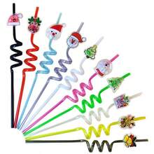 2,5pcs Christmas Glitter Cartoon Curved Straws, Santa Claus Snowman Reindeer Gift Christmas Tree Shaped Party Decoration Straws - Multicolor - View 3