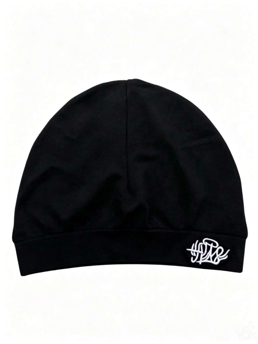 Solid Color Letter Street Style Nylon Embroidered Skull Beanie, All Season Spring Autumn Knit Hat, Outdoor Running Soft High Elastic Knit Hat - S - View 1