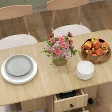 Multi-Storage Six-Person Drop Leaf Dining Table -  White On-Site - Natural Wood + Engineered Wood - View 7