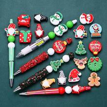 25PCS Christmas 3D Silicone Focal Beads Cute Elk Gingerbread Tree Holiday Charms For DIY Bracelet Necklace Pen Jewelry Making Keychain Craft Supplies - Multicolor - View 2