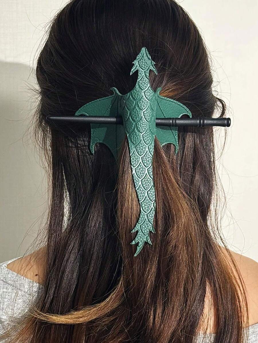 Vintage Medieval Dragon Hair Stick, PU Leather Flying Dragon Hair Clip, Gothic Style Flying Dragon Hair Accessory For Cosplay - Multicolor - View 1