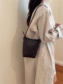 Korean Style Chic Woven Pattern Phone Bag For Women 2026 Fashion Versatile Mini Small Bag Premium Shoulder Crossbody Bag - Coffee - View 6