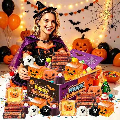 1 pieza Caja de regalo misteriosa de silicona suave con rebote lento para Halloween 2026, unboxing lleno de sorpresas desconocidas. Hecha de silicona suave sin bordes afilados, adecuada para niños mayores de 3 años y adultos para jugar con tranquilidad, llena de diversión de interacción entre padres e hijos. Textura suave y lisa, no se daña fácilmente incluso con tirones y amasados aleatorios, sensación de rebote lento para aliviar el estrés y la ansiedad. Diseño compacto y portátil, los estudiantes pueden jugar con él durante los descansos de clase, los trabajadores de oficina pueden jugar con él en el trabajo, y también puede ser una decoración linda en el escritorio