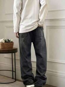 Boys' Vintage Straight Leg Casual Elastic Waist All-Season Denim Jeans - Black - View 2
