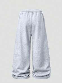 Men's Ink Wash Cherry Blossom Branch Print Drawstring Waist Sweatpants - Light Grey - View 6