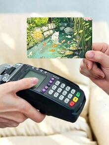 4/2pcs Cute Cat & Koi Pond Art Credit Card Skins, Paper PVC Material, Anti-Fingerprint, Scratch-Resistant, Wear-Resistant, Birthday Party Gift, Unisex, Small Chip Card, Bank Card, Credit Card, Transit Card, Access Card, Student Campus Card, Personalized DIY, Privacy Protection - Multiple Styles - View 2