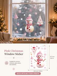 SUPSTICKER 1 قطعة ملصقات نافذة عيد الميلاد الوردية، ملصقات PVC ثابتة سانتا رجل الثلج الرنة، ملصقات زجاجية قابلة لإعادة الاستخدام بدون غراء لديكور المنزل والمتجر والحفلة - 1PC - مشاهدة 13