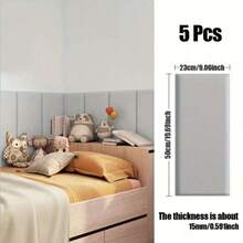 A Set Of 5 Self-Adhesive Wall Panels, Available In Black, White, And Gray, Specially Designed For Headboards. Self-Adhesive Soft Bedside Panels, Soundproof And Collision-Resistant Wall Panels, Removable Without Glue, Perfect For Decoration. - Soft Pack Of 5 - View 12