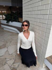 Sookaug Elegant V-Neck Knit Cardigan Women's Slim Fit Ruffle Long Sleeve Sweater Cardigan - White - View 8