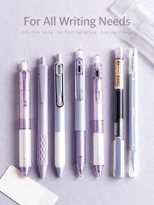 1/7pcs Morandi Purple Retractable Gel Pens, Grape Milk Jelly Ballpoint Pens, Quick-Dry Black Ink Smooth Writing Pens For Students, Gift Box Stationery, Back To School Gift For Friends - Purple Set - View 3