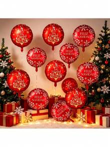 10pcs/Set 28-Inch Spanish Merry Christmas Round Balloons, Suitable For Christmas, New Year, Birthday Decoration, Christmas Theme Decoration Balloons, Indoor And Outdoor Use - Christmas - View 4