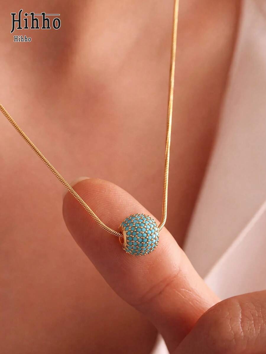 Hihho 1pc New Sparkling Zirconia & Bead Pendant Necklace, Elegant Clavicle Chain, Suitable For Work, Commute, Daily Wear, Dates, Gatherings With Friends - Necklace - View 1