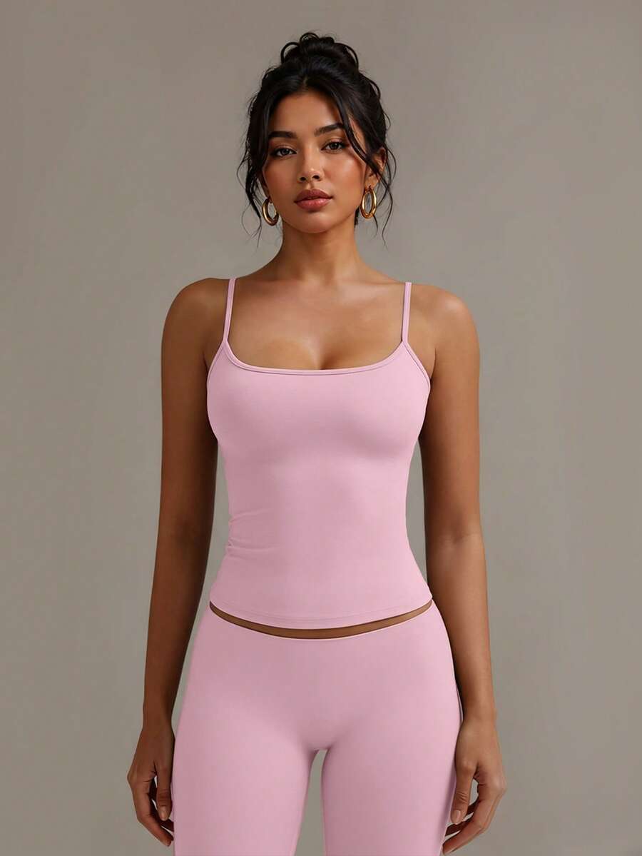 XLLAIS Sexy Backless Women Tank Top, Elastic Casual Spaghetti Strap Camisole Summer - Baby Pink - View 1