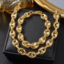2pcs Classic 18K Gold Plated Copper Pig Nose Necklace & Bracelet Jewelry Set, Unisex, Suitable For Daily Wear And Party, Vintage Style - Gold 3 - View 1
