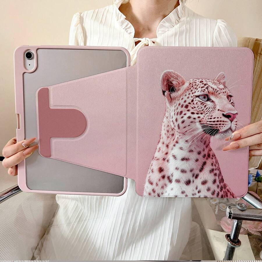 1件粉色豹紋360度旋轉平板保護殼，相容於iPad 10代 10.9吋 2022智能保護殼/Air 13(M3 2025)/Air 11(M3 2025)/11(A16 2025)，相容於OPPO Pad，相容於 MatePad，相容於Vivo Pad，相容於Honor Pad，相容於Xiaoxin Pad