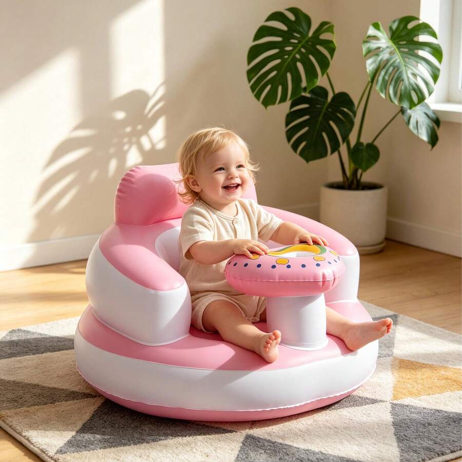 Inflatable Baby Seat With Bowl Tray, Portable Floor Chair, Learning To Sit Up, 3-36 Months, Travel Booster Seat Gift - Multicolor - View 1