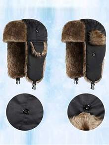 1pc Winter Ear-Flap Warm Windproof Trapper Hat, Outdoor Travel Cycling Thermal Lined Cold-Proof Ski Hat, Winter Plush Hat, Suitable For Winter Outdoor Ear And Neck Protection Warmth - Black - View 6