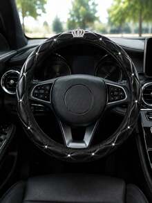 1PC Sparkling Rhinestone PU Leather Soft Comfortable Car Steering Wheel Cover Without Inner Ring - A - View 10