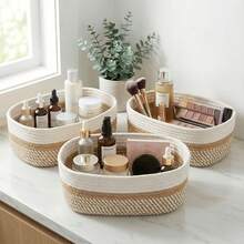 1/3 buah Keranjang Penyimpanan Cantik – Keranjang Anyaman Kokoh Sempurna untuk Mengatur Rumah Anda – Tempat Penyimpanan Berkualitas Tinggi yang Mudah Melengkapi Dekorasi Apa Pun, Termasuk di Kamar Tidur. - Kombinasi warna - putih/khaki - View 1