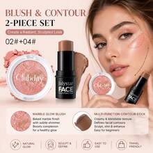 Effortless Sculpt Blush Contour Makeup Set, Marbled Baked Blush Brings Luminous Natural Flush, Contour Stick Enhances Facial 3D Effect. Lightweight Non‑Greasy Texture, Keeps Flawless All‑Day Look For Various Makeup Styles. - Set - View 8