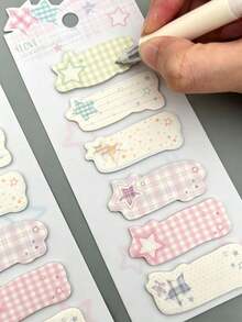 120 buah Stiker Label Washi Bintang Kotak-kotak Lucu, Stiker Tab Catatan Kosong Perekat Sendiri untuk Jurnal, Scrapbooking, Buku Catatan, Dekorasi Kerajinan DIY - A - View 1