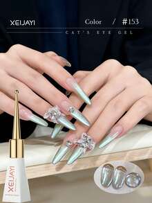 XEIJAYI 1pc 10ml Kutek Gel Kuku Mata Kucing Magnetik Berkilau Starlight, Kompatibel dengan UV/LED, Cocok untuk Salon dan Manikur DIY di Rumah - Baby Blue - View 2