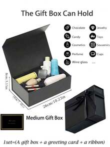 1 Set Black Gift Box Set With Magnetic Lid, Includes Gift Box, Greeting Card And Ribbon, Suitable For Gifts, Bridesmaid Gifts, Groomsman Gifts, Birthday Gifts, Christmas Gifts, Clothing Packaging, Exquisite Box Design, High-End Birthday Gift Packaging - Black - View 10