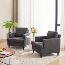 Mid-Century Modern Accent Chair, Linen Fabric Upholstered Reading Armchair with Deep Seat & Soft Backrest, High-Density Foam Comfort & Solid Wood Legs - Gris Oscuro - Ver 4